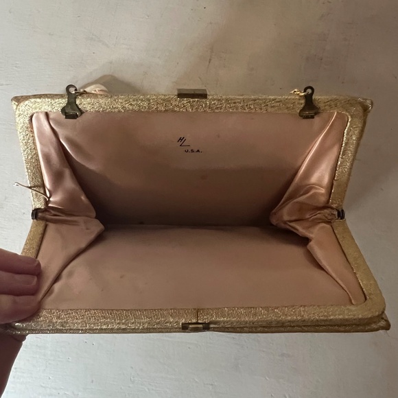 Vintage 1950s Gold Metallic Clutch Purse Kiss Lock Purse Set 50s MCM Pin Up - Picture 5 of 7